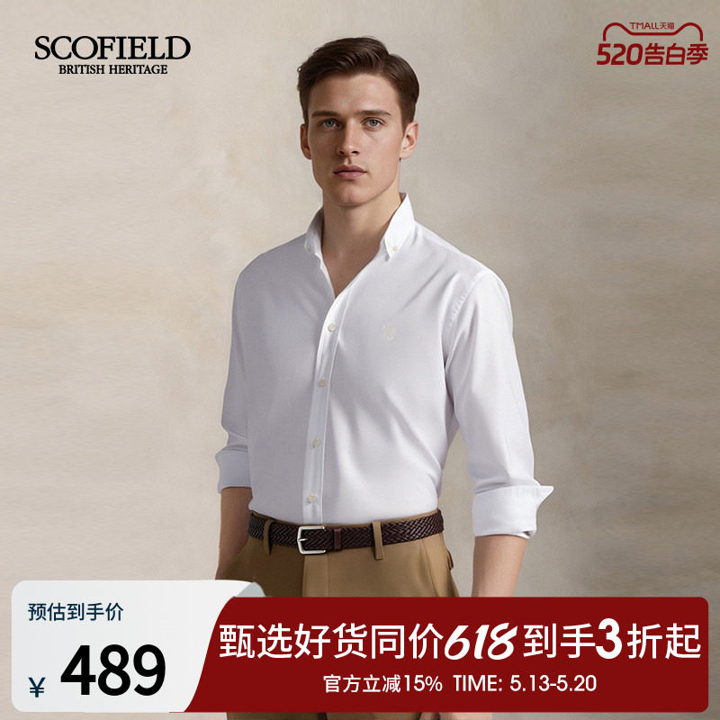 SCOFIELD男装新款商务通勤精致狮子刺绣百搭长袖衬衫
