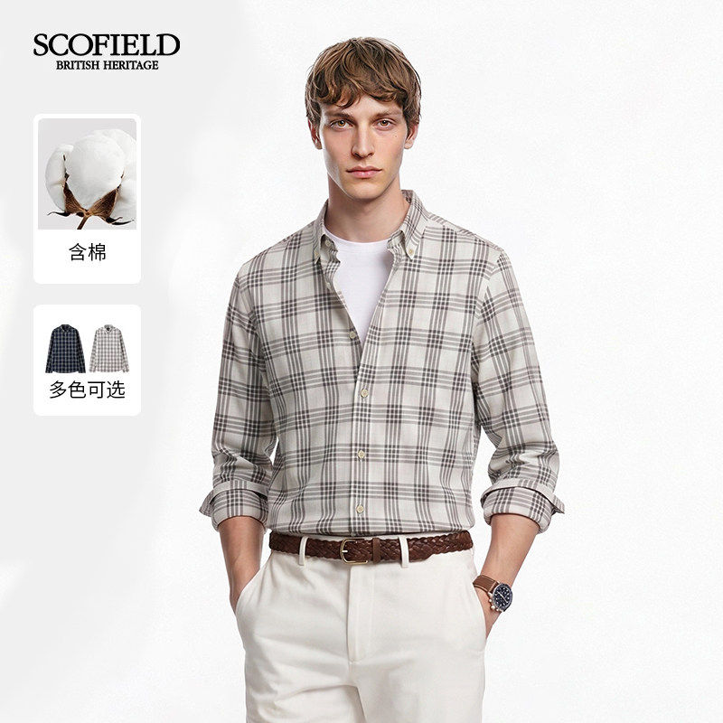 SCOFIELD男装26年早秋新款翻领格纹时尚休闲舒适长袖衬衫男