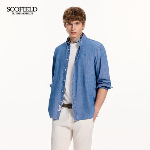 【100%棉】SCOFIELD男装26年夏季新品休闲潮流勤通长袖牛仔衬衫男