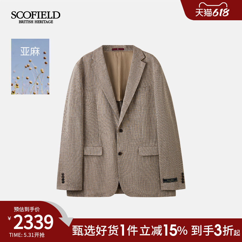 SCOFIELD【韩国进口】男装26年早秋新品亚麻千鸟格图案单排扣西装