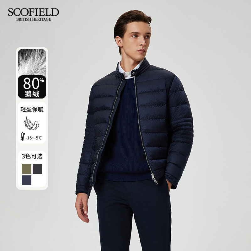 【鹅绒】SCOFIELD新款简约机车风保暖外套短款夹克羽绒服男士