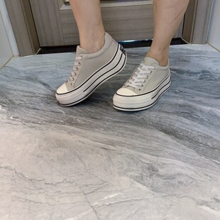 时尚爆款松糕高鞋牛皮面松紧鞋带厚底板鞋休闲鞋女鞋子