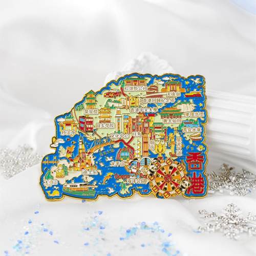 香港地图金属冰箱贴纪念品