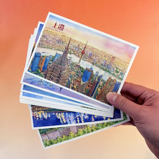 上海创意文艺旅游纪念品风景旅行装饰卡片特色景点手绘书签明信片