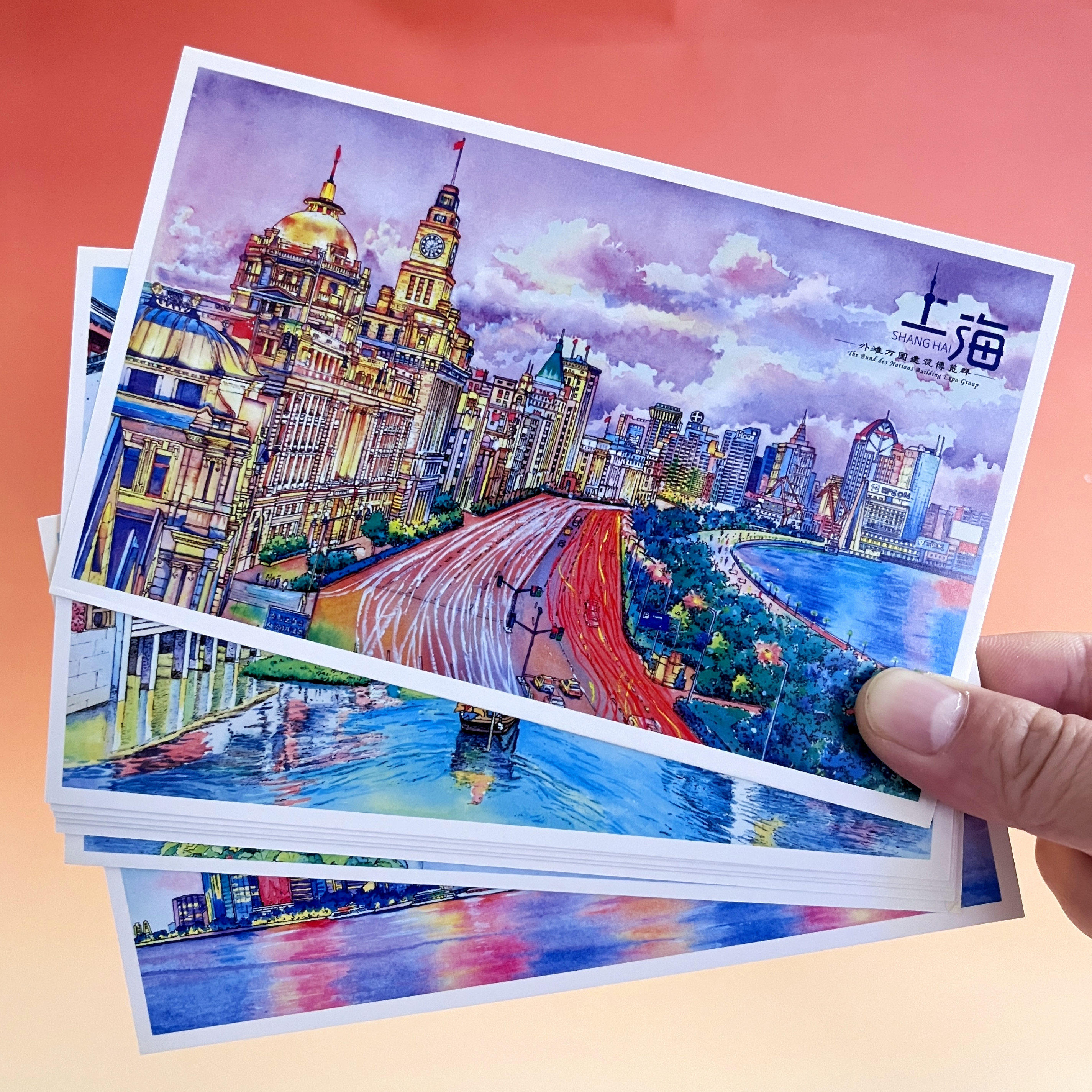 上海插画明信片12张创意地标景点纪念品学生朋友礼物手绘风景卡片