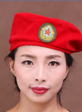红色广场舞贝雷帽户外四季无帽子