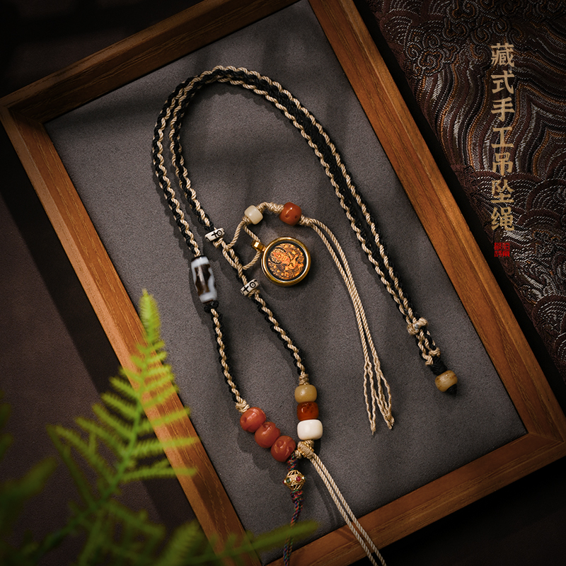 手搓棉藏式吊坠挂绳男女唐卡项链绳黄金挂件绳民族风高档毛衣链绳