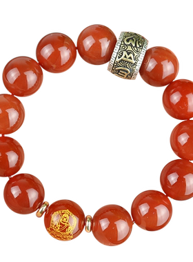 天然红玛瑙手串男士款本命年普贤菩萨福运珠手链吉祥饰品情人礼物