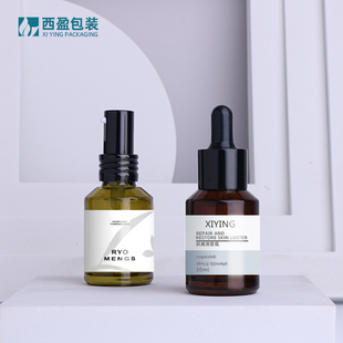西盈30ml斜肩绿色玻璃瓶 化妆品乳液空瓶XJ30 茶色精华液滴管瓶