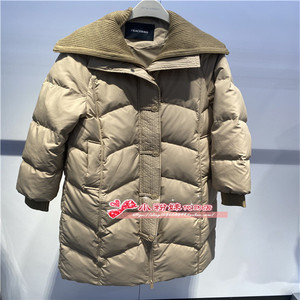 A1ACE4514女装2024冬可拆卸针织大翻领扣饰中长羽绒服A1ACE4514G8