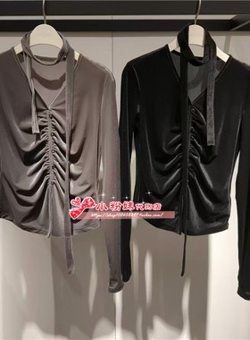 A1CDE3550女装2024秋丝绒飘带上衣A1CDE355089