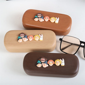 眼镜盒创意木纹框架近视可爱复古人物简约学生收纳盒墨镜盒眼睛盒