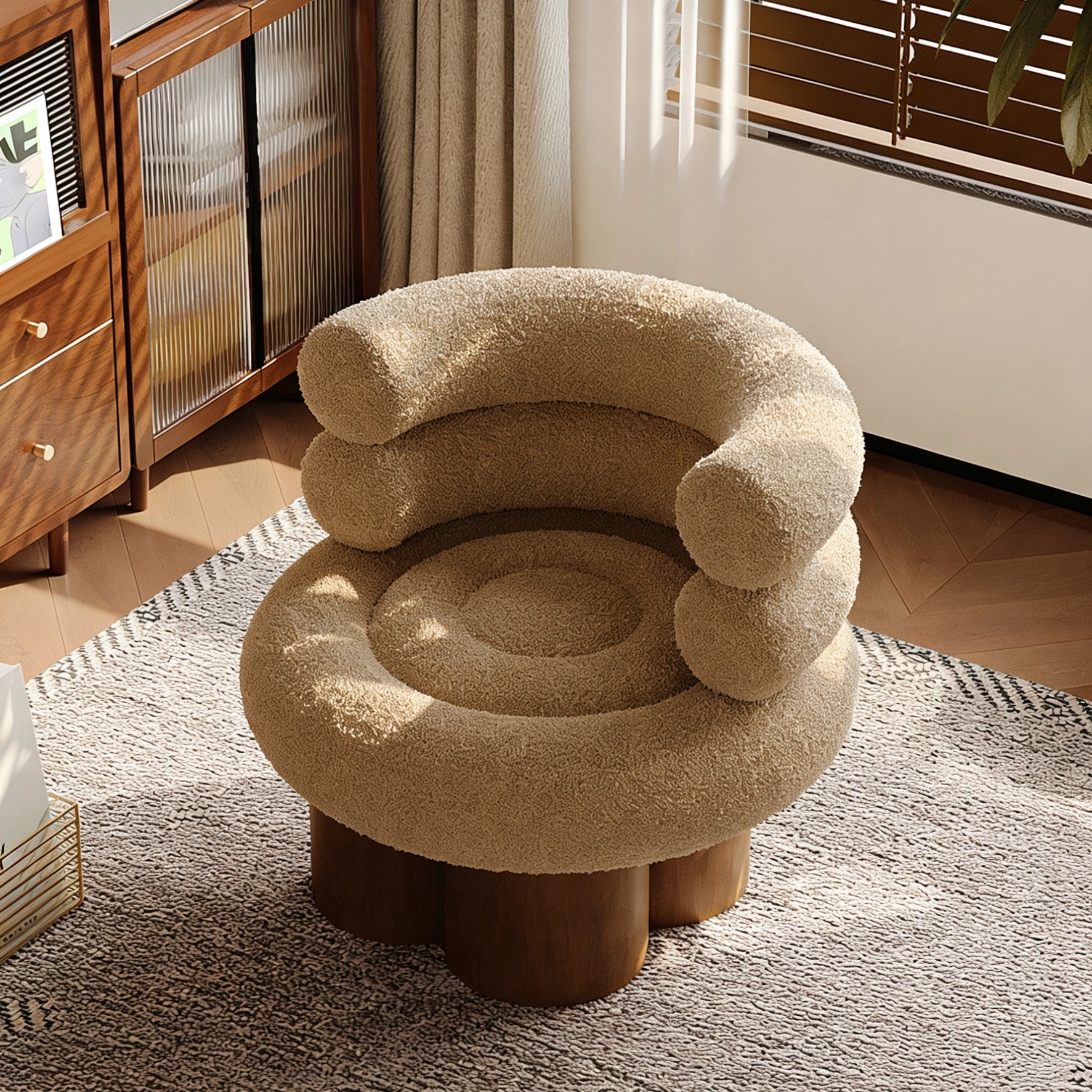 法式中古奶油风棉花糖单人沙发椅