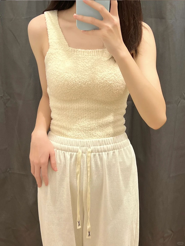 가을과 겨울 여성을위한 프랑스 스타일 내부 조끼 속옷 가슴 패드가있는 따뜻한 두꺼운 양고기 벨벳 세련된 서스펜더 바닥 셔츠