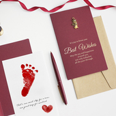 宝宝手脚印收藏卡复古烫金脚印满月百天周岁新生礼物欧式 纪念卡片