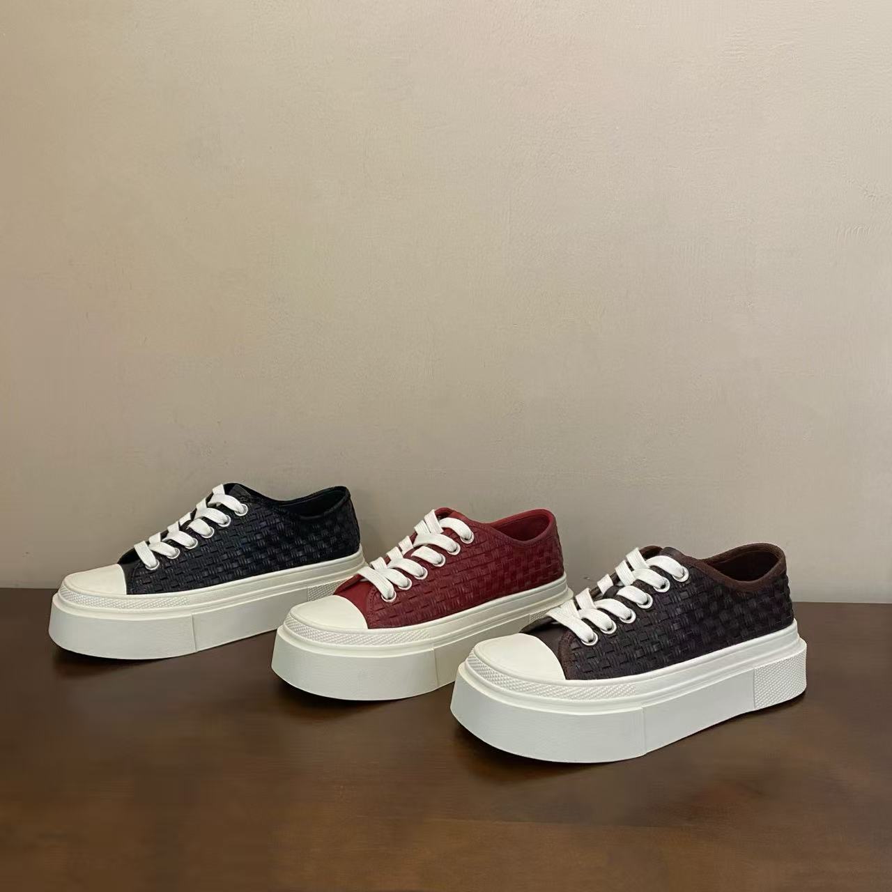 巴黎 台版流行纯手工编织马皮面厚底女运动鞋休闲鞋板鞋