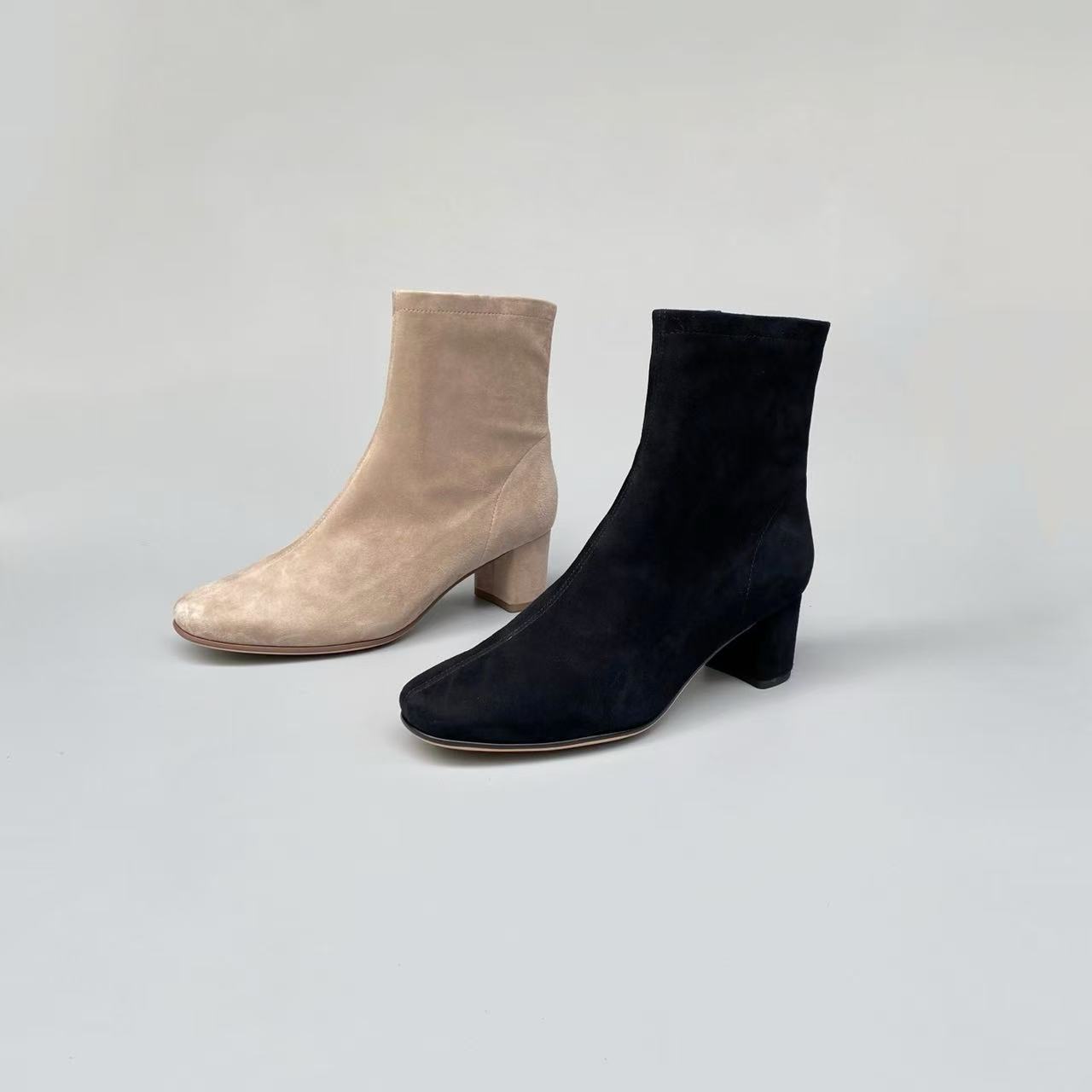 牛京皮内里短靴袜子靴女靴子短靴