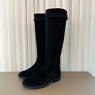 底牛磨砂皮骑士靴高筒靴靴长靴女靴子直筒靴 高贵防滑鞋 巴黎 爆款