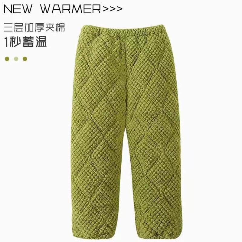 夹棉女睡裤子冬季超厚加绒三层加厚保暖珊瑚绒加肥大码纯色家居裤