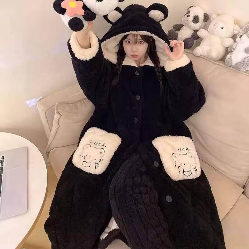 秋冬季珊瑚绒睡衣女三层夹棉袄加厚加绒保暖连帽长袍款家居服套装,女士内衣/男士内衣/家居服,睡袍/浴袍,淘宝优惠券,粉丝福利购,淘宝优惠卷