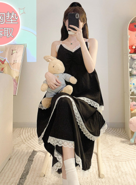 胖MM带胸垫加肥加大码云朵棉睡衣女夏季薄款性感吊带睡裙孕妇可穿