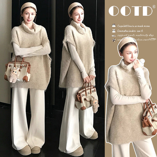 套装 马甲背心裙打底衫 2025秋冬季 加绒阔腿裤 穿搭三件套 新款 孕妇装