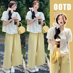 孕妇装夏套装2026新款孕期穿搭法式甜美波点上衣阔腿裤夏季两件套