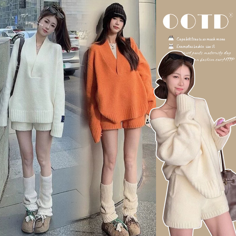 2025新孕妇装毛衣短裤秋冬季两件