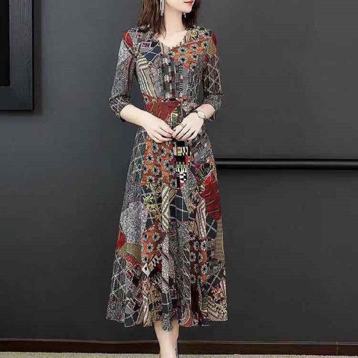 Print dress spring and autumn 2020 fashion skirt new women's spring dress 3 / 4 sleeve slim bottomed long skirt
