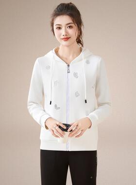 连帽上卫衣春秋新款时尚洋女气减龄衣大码休闲跑步服宽松822218显