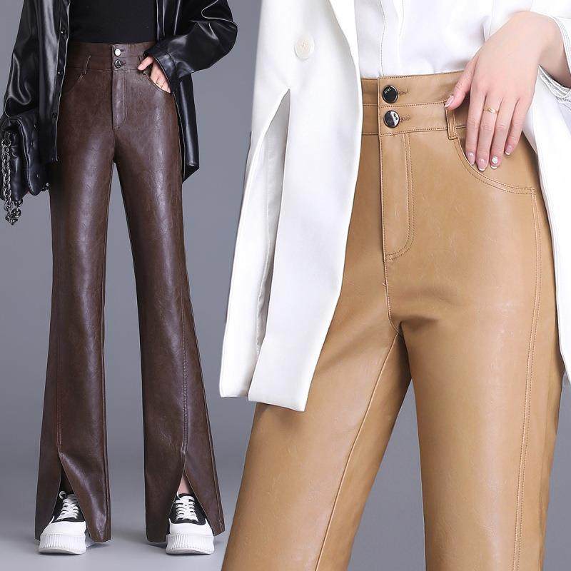 海宁真皮皮女秋绵羊皮微喇叭22528裤冬子修身外穿高开腰叉裤长裤,女装/女士精品,休闲裤,淘宝优惠券,粉丝福利购,淘宝优惠卷