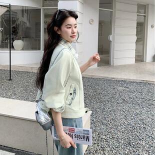 新款院女装格春纹908-2C23拼接时外尚翻领拼接夹克学风宽松简约套