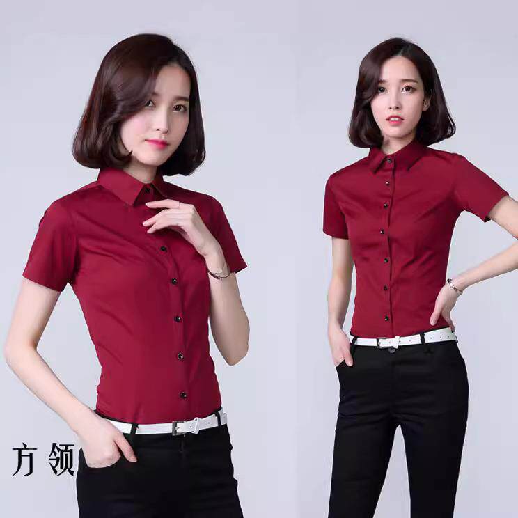 夏季范白衬衫女短职装制服业工作服韩版显袖韩瘦正装153263修身领