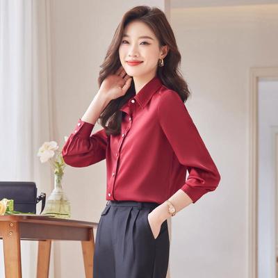 白色LZ6063衬衫业女袖春秋新款身职正装女装大修码百搭女长士衬衣