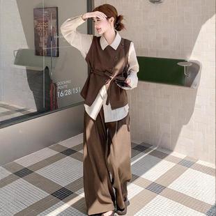 行气质不C075 新衬衫 853规则马甲款 秋季 阔腿三 套装 咖女色今年流裤