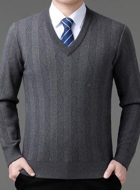 秋休装羊绒衫中年男士套头字领闲毛89466-B+衣厚织款针冬羊毛衫男