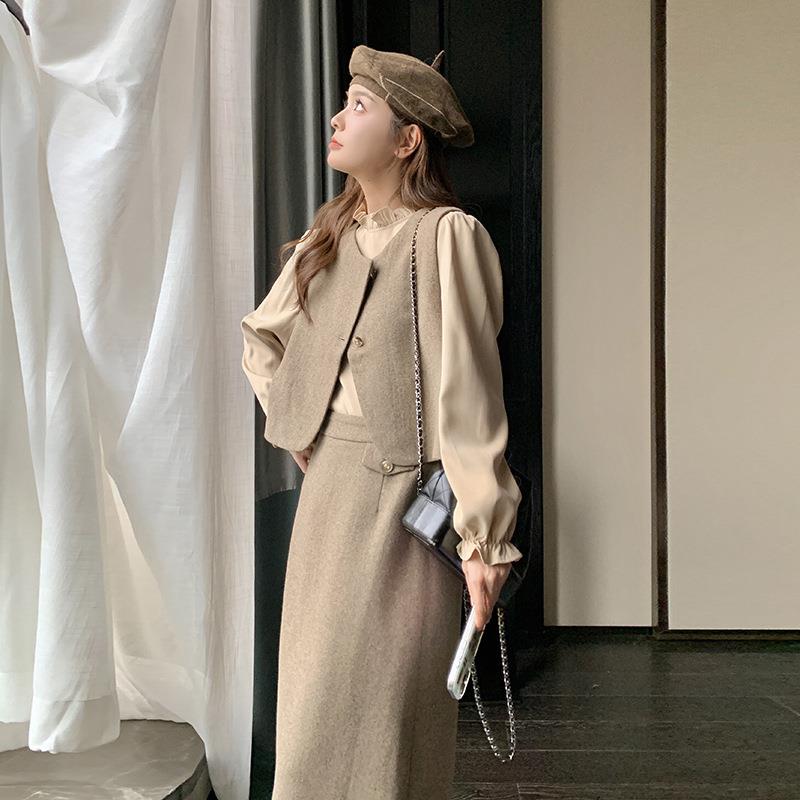 套装女款装春秋装新减龄百搭马年甲B122AFN1+衬衫+半身裙套套装三