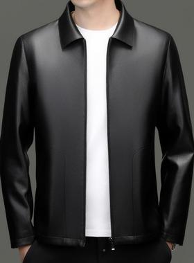 海宁皮皮衣男秋冬商务休闲加绒夹翻皮外套中年爸真爸装皮克9902-C