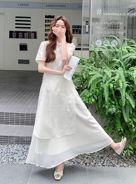 刺白色新中式C011-253国连风蝴蝶绣衣裙女夏温柔风气良质绝美改旗