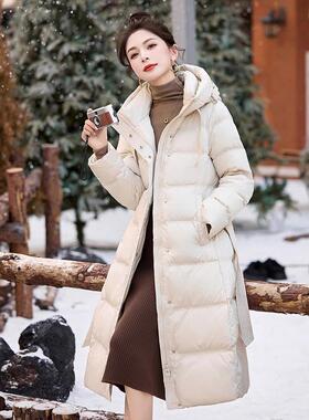 服正过品羽绒382520女中长款鸭膝冬季新款收腰气质加厚保暖白绒外