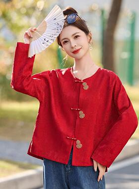 春季新提款女装式红色新中搭国风花圆领时RX9601尚百上衣外套