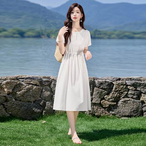 连LB2871-0裙女夏衣季新款甜温柔抽绳美腰显瘦收洋气龄裙子