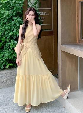 黄气质优雅新中裙式套带装女夏季系显瘦无袖上d039-L58衣半身色两