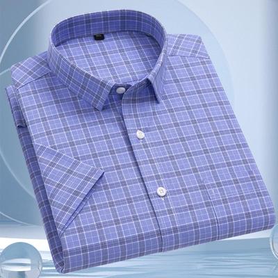 档全棉袖男高士衬短衫务抗皱免烫纯棉格子288-YJ衬衣商短袖职业正