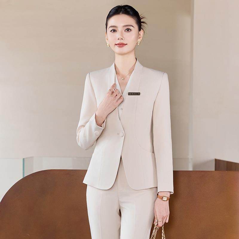 JY6588#杏色店西装女春季秋款珠宝酒店前台工作服售楼部职业新装,女装/女士精品,职业女裤套装,淘宝优惠券,粉丝福利购,淘宝优惠卷