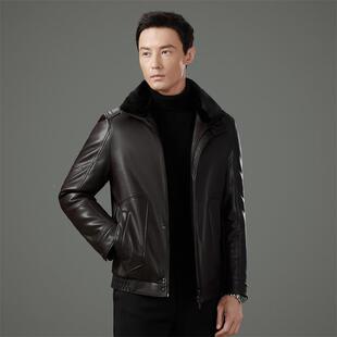 KJ绵羊皮夹克中年爸爸海羽绒内胆 套男休翻领2606 宁冬装 皮衣外装