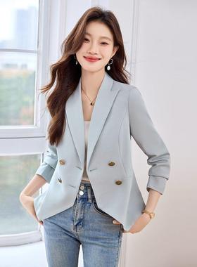 浅绿色西装外套女高级短感春秋西气新款小个LY8607子休闲质款修身