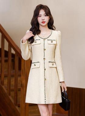 年春韩款洋版长袖小香YJ83816风气字裙修身时尚连衣领裙