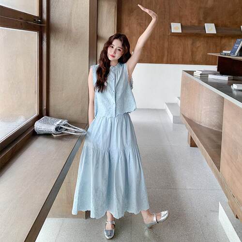时尚装夏新款刺绣洋气HE5082-0龄套镂空衣半身套裙两上件裙女