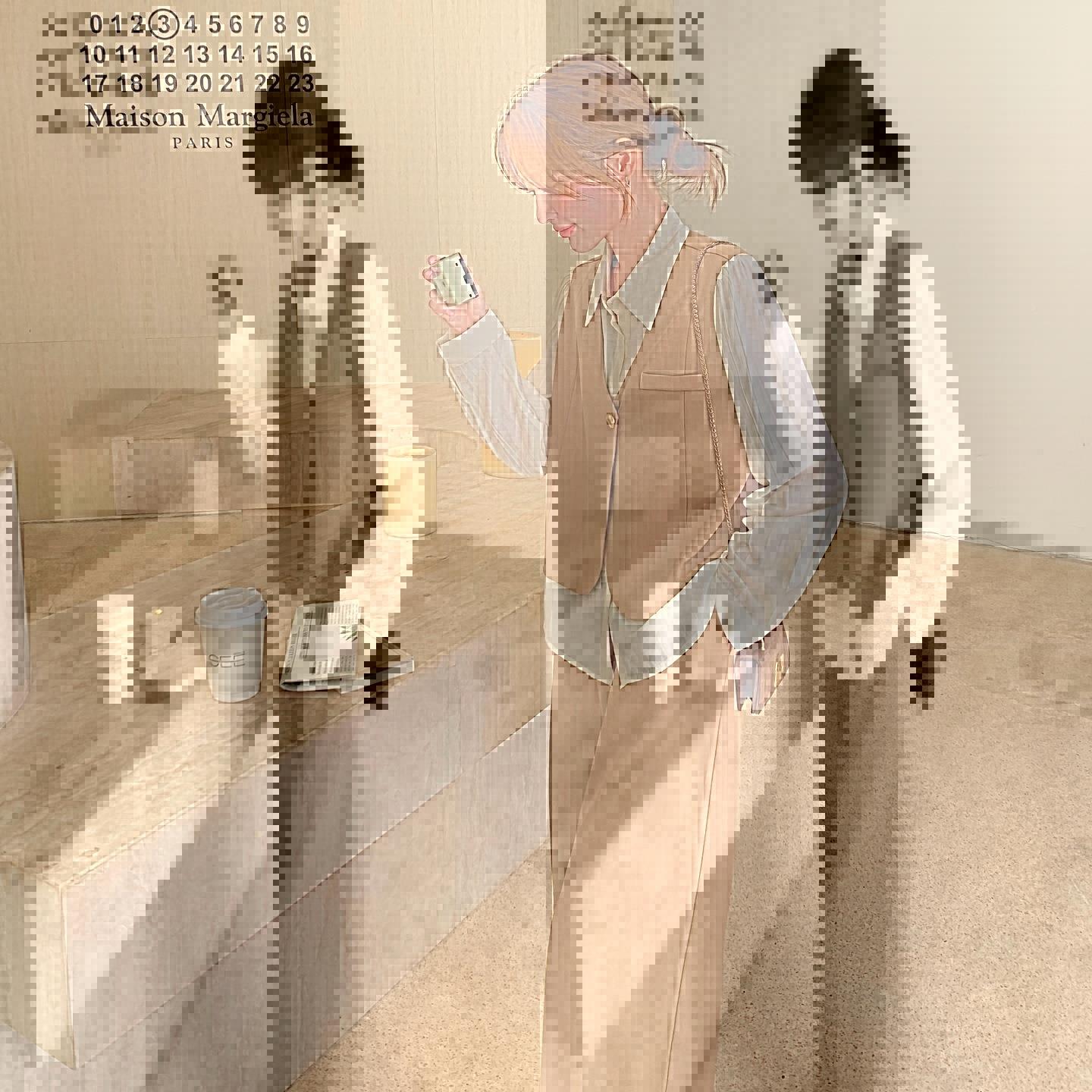 套装休慵懒风年春秋装提升三品质马甲闲衬衣B293FN26+阔裤套腿装